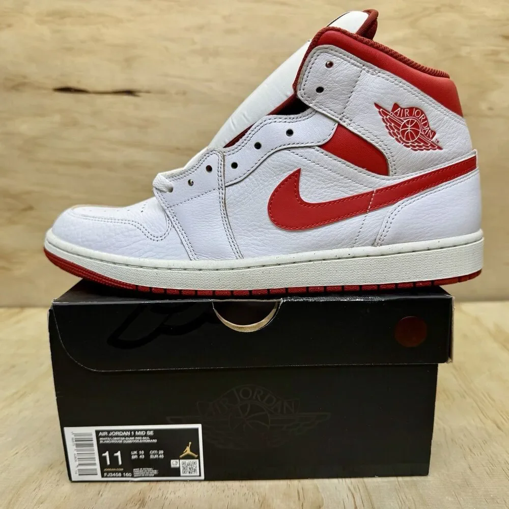 NEW sz 11 Nike Air Jordan 1 Mid SE Shoes White Lobster Dune Red FJ3458-160